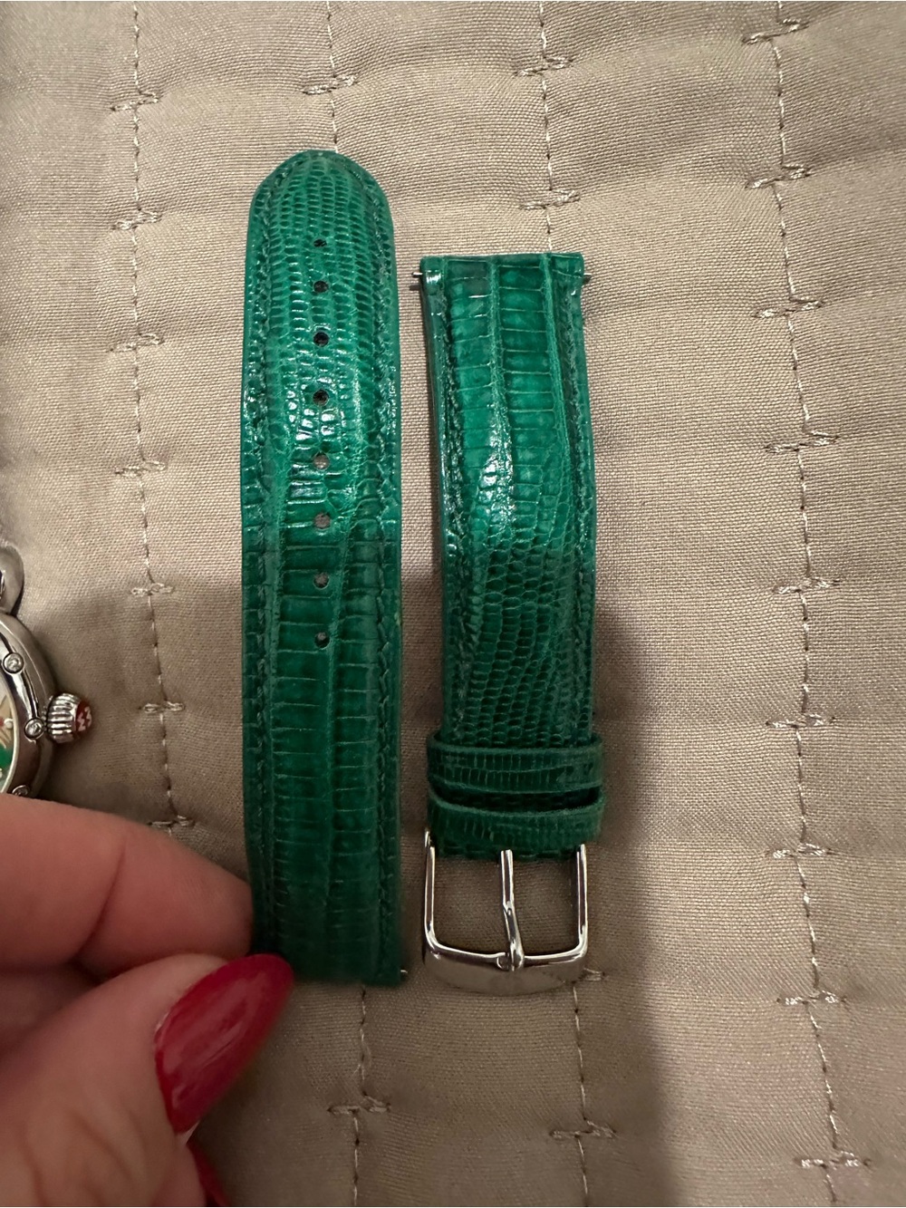 Michele Tropical Paradise Diamond Dial Watch with Blue Strap and Green Motif - Picture 7 of 11